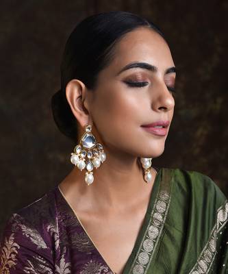 Gold Tone Kundan Pearl Earrings 1