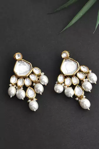 Gold Tone Kundan Pearl Earrings