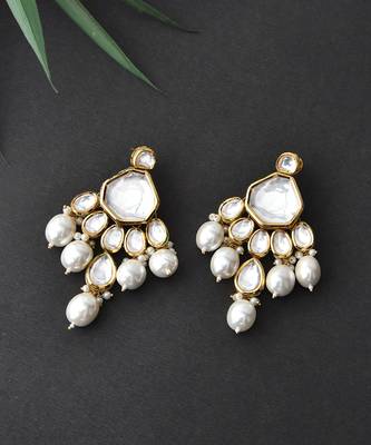 Gold Tone Kundan Pearl Earrings 5