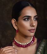 Maroon Gold Tone Kundan Necklace Set