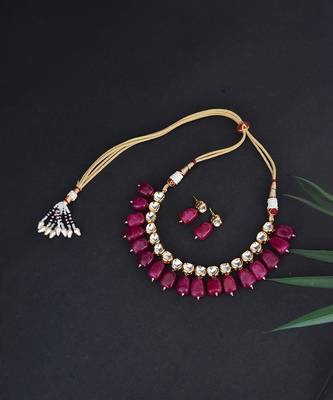 Maroon Gold Tone Kundan Necklace Set 5