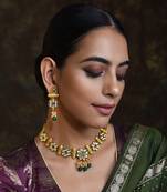 Green Gold Tone Necklace Set