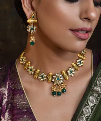 Green Gold Tone Necklace Set 3