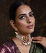 Red Gold Tone Pearl Choker Necklace Set