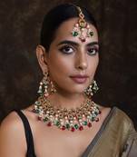 Red Green Gold Tone Kundan Necklace Set
