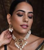 Red Gold Tone Polki Pearl Necklace Set