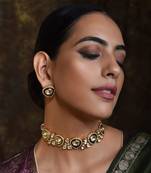 Green Gold Tone Kundan Choker Necklace Set