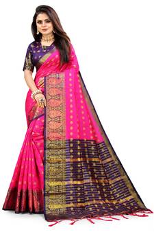 Pink Woven Art Silk Saree With Blouse