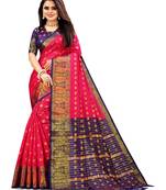 Blood Red Woven Art Silk Saree With Blouse
