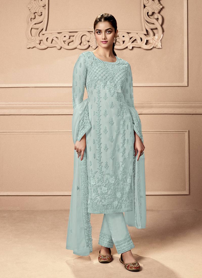 Sky Blue Net Straight Suit