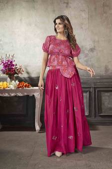 Girlish Deep Pink Colour Top And Skirt Combo For Classy Party Looks