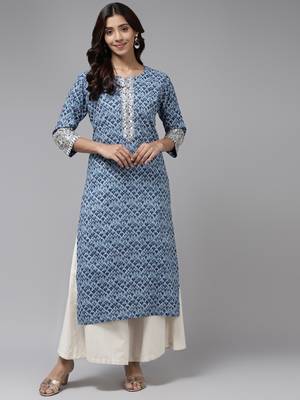 Blue printed cotton ethnic-kurtis 1