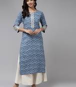 Blue printed cotton ethnic-kurtis