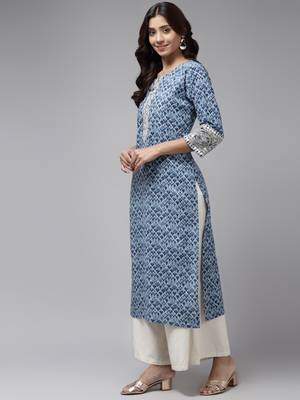 Blue printed cotton ethnic-kurtis 3