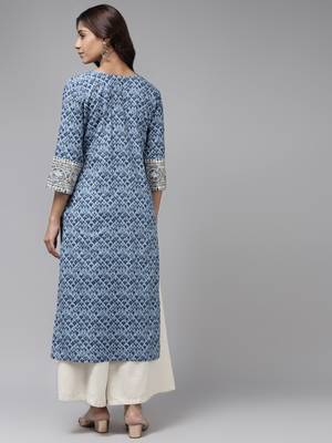 Blue printed cotton ethnic-kurtis 4