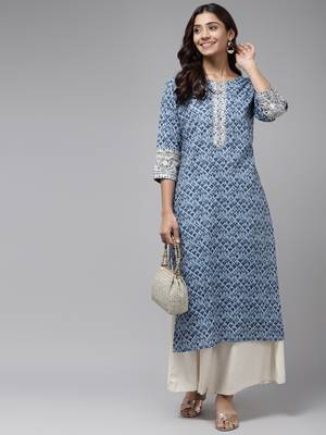 Blue printed cotton ethnic-kurtis 5