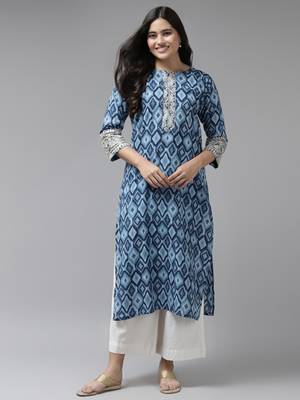 Blue printed cotton ethnic-kurtis 1