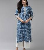 Blue printed cotton ethnic-kurtis