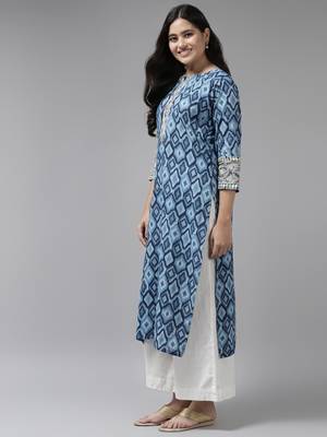 Blue printed cotton ethnic-kurtis 3