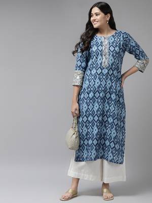 Blue printed cotton ethnic-kurtis 5