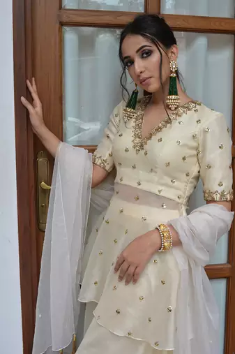 Pale White Sharara Set