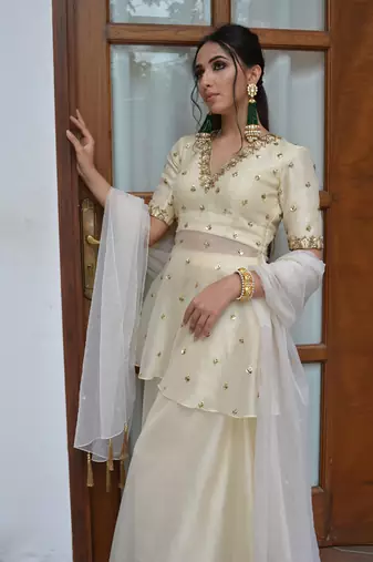Pale White Sharara Set