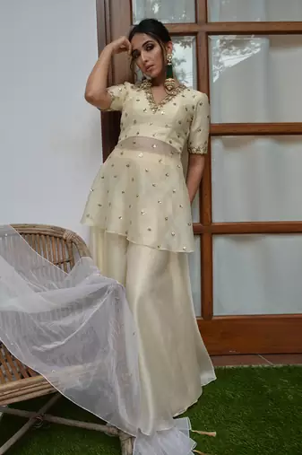 Pale White Sharara Set