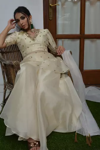 Pale White Sharara Set