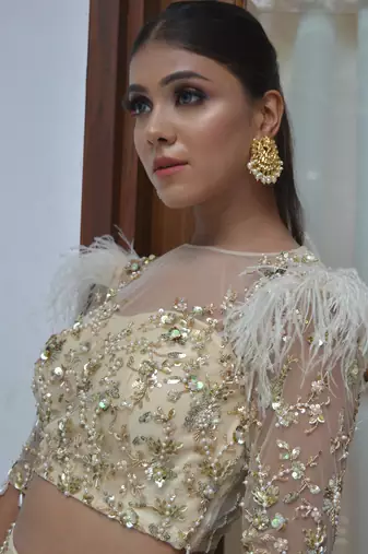Blond Feather Lehenga