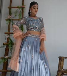 Grey And Peach Floral Lehenga