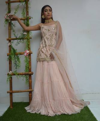 Shell Pink Pleated Lehenga Set 1