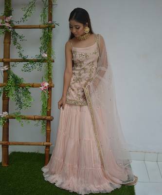 Shell Pink Pleated Lehenga Set 2