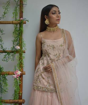 Shell Pink Pleated Lehenga Set 3