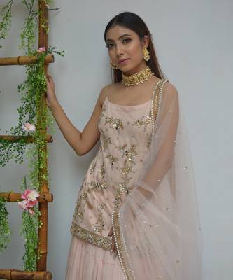 Shell Pink Pleated Lehenga Set 4