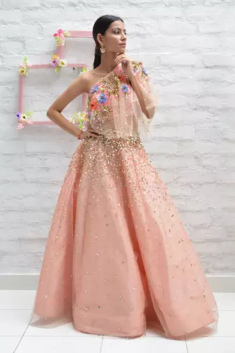 Leafy Peach Lehenga Set