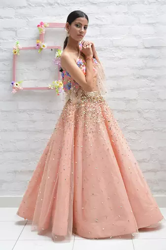 Leafy Peach Lehenga Set