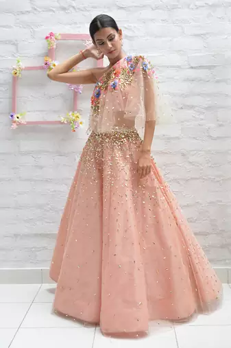 Leafy Peach Lehenga Set