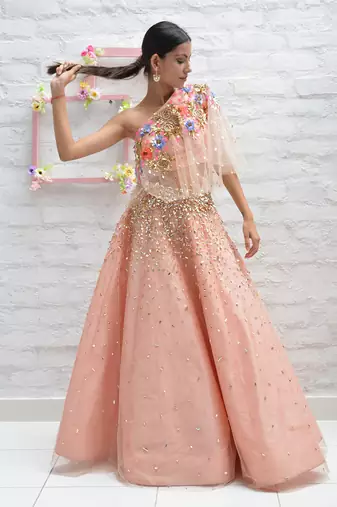 Leafy Peach Lehenga Set