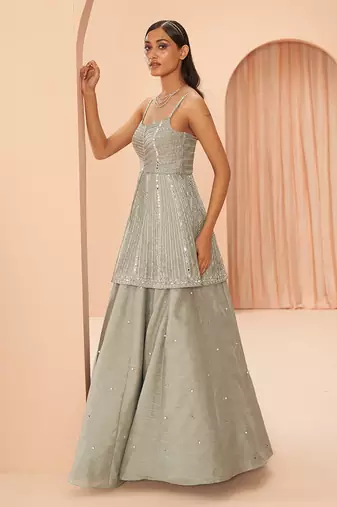 Mint Mirror Lehenga Set