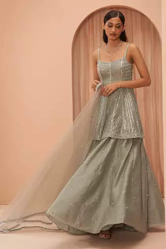 Mint Mirror Lehenga Set