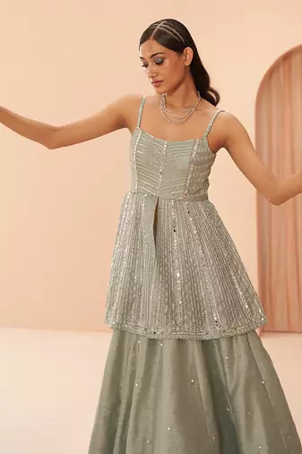 Mint Mirror Lehenga Set