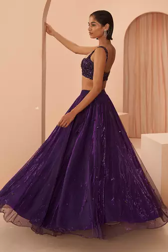Purple Embroidered Lehenga Set