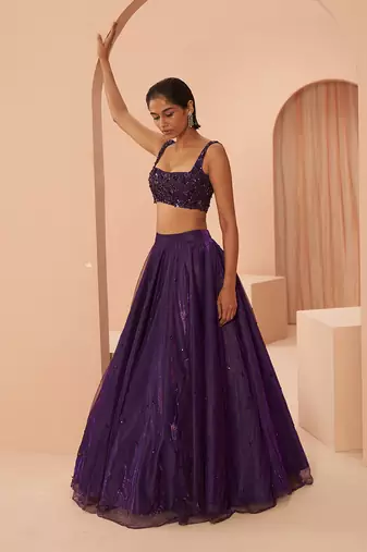 Purple Embroidered Lehenga Set