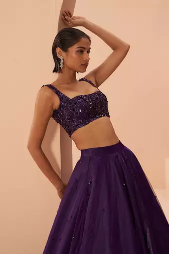 Purple Embroidered Lehenga Set