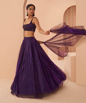 Purple Embroidered Lehenga Set 5