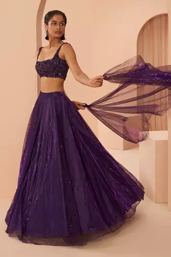 Purple Embroidered Lehenga Set