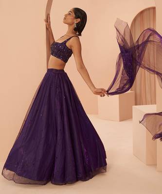 Purple Embroidered Lehenga Set 6