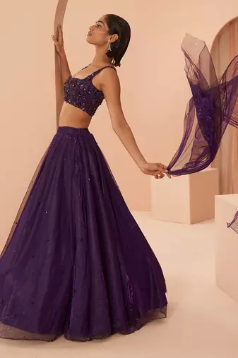 Purple Embroidered Lehenga Set