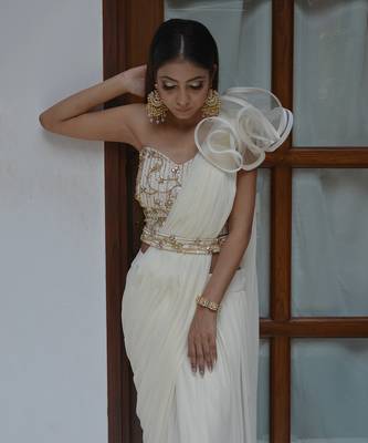 Ivory Ruffle Saree 1
