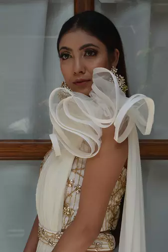 Ivory Ruffle Saree